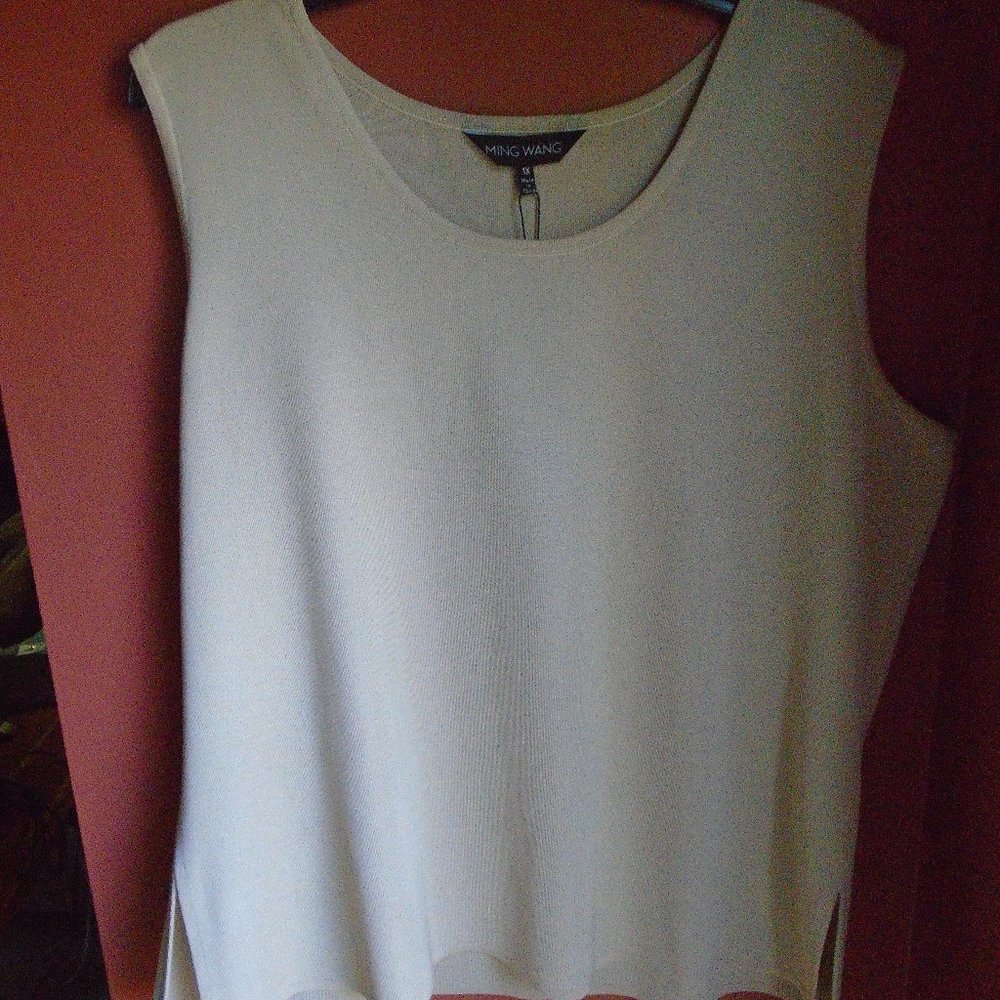 WOMANS 1X MING WANG BEIGE TANK TOP - SHELL - NWT